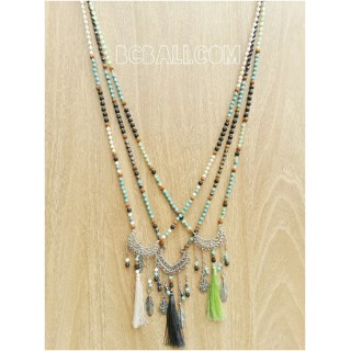 tree color charm necklaces bead tassels bronze caps